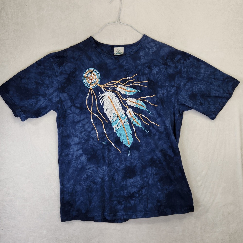 Vintage‎ 1996 Lynee Apparel Tie Dye Dreamcatcher Graphic T-Shirt Mens Large Blue